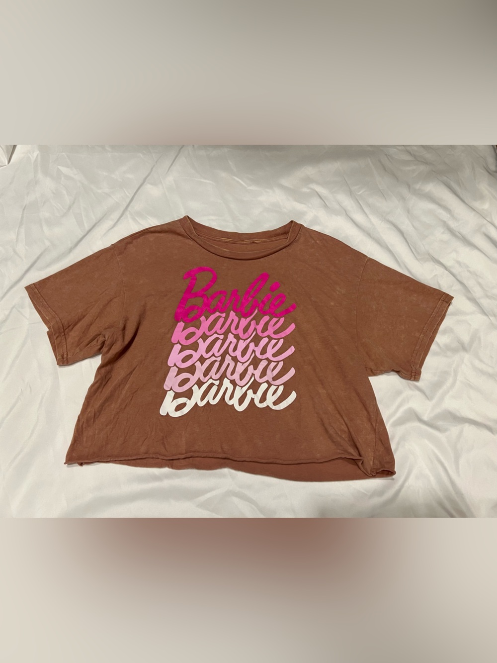 Barbie Brown Crop Tee with Pink Ombre Script